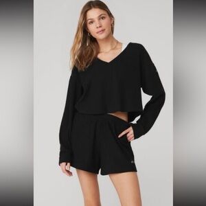 Alo Yoga Muse V-neck Ribbed Pullover Sweater Sweatshirt size S